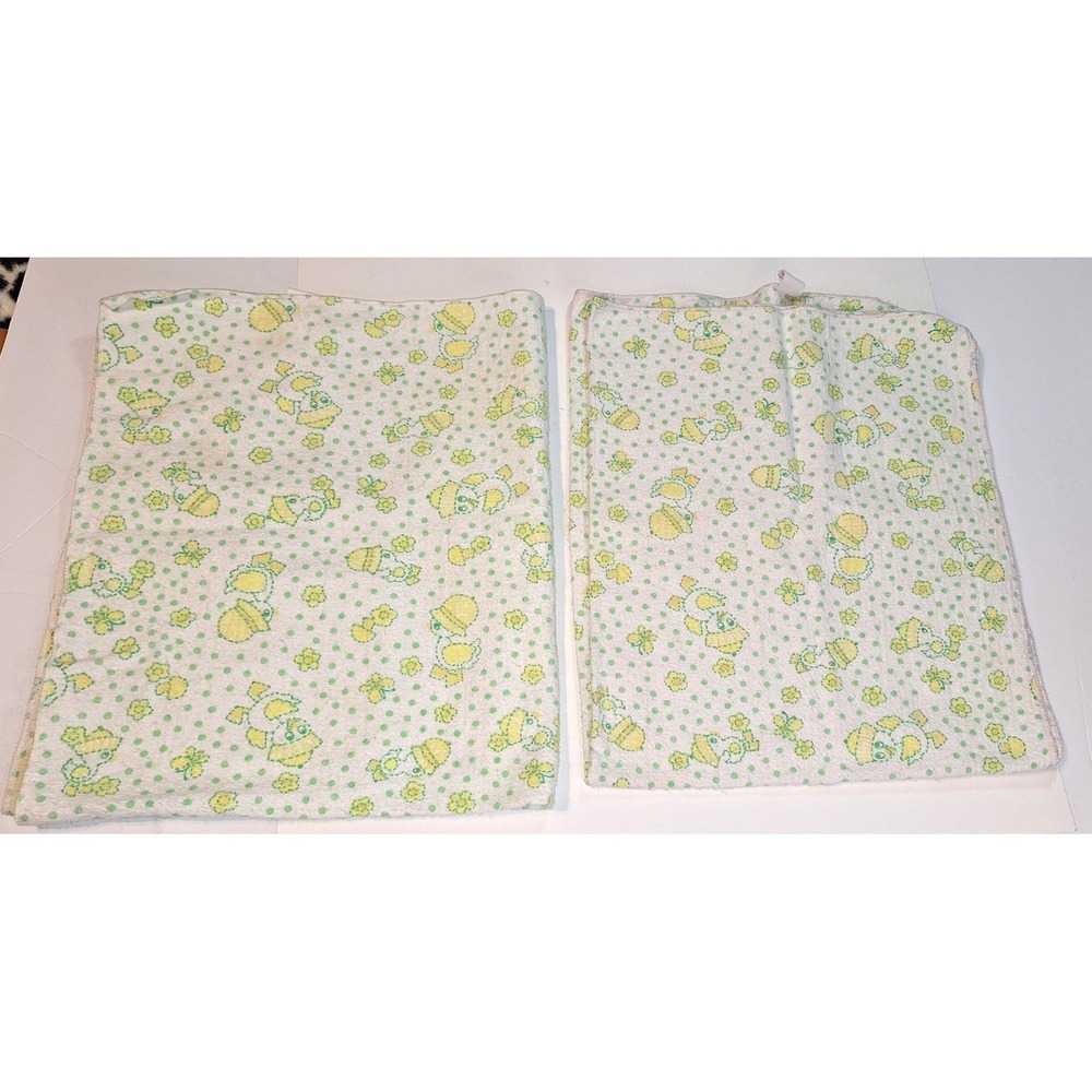 Vintage Babycare Receiving Blanket 100% Cotton Floral Yellow Green Made in USA